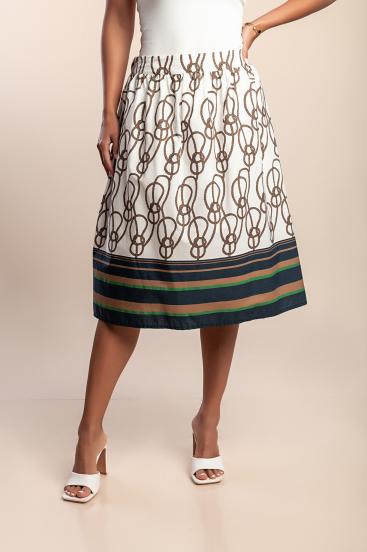 Falda midi de algodón con estampado, color blanco