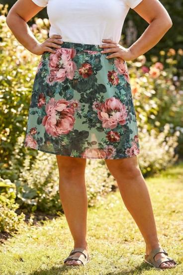 Falda talla grande con estampado floral, verde