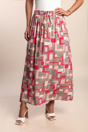 Falda larga con estampado, color rosa