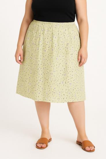 Falda talla grande con estampado floral, verde claro
