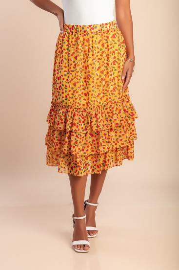 Falda midi con estampado, amarilla