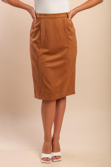 Falda midi de talla grande, color camel