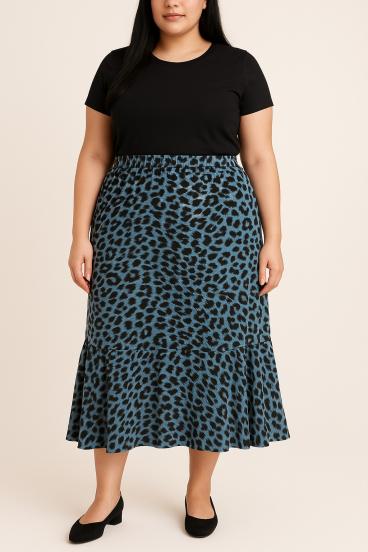 Falda con estampado de leopardo de talla grande, azul