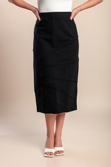 Falda midi de algodón de talla grande, color negro