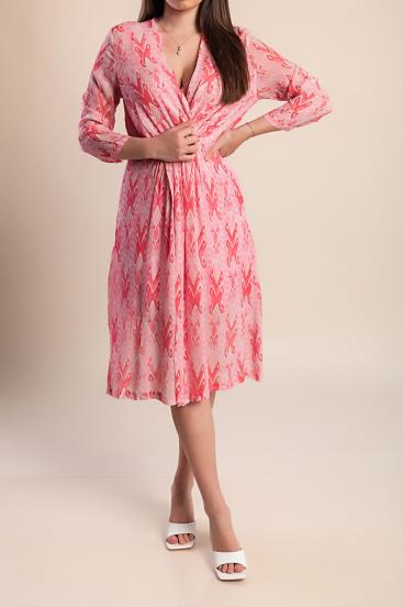 Elegante vestido midi con estampado, color rosa.