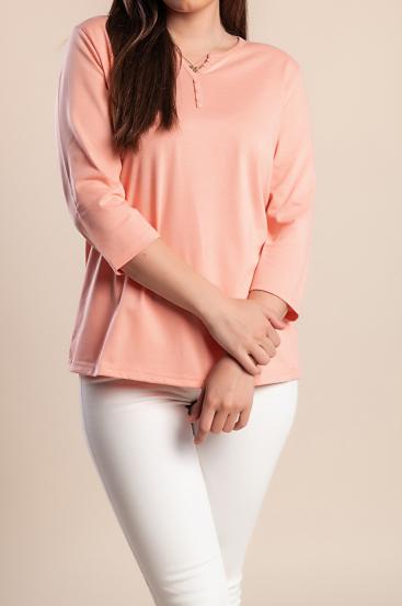 Blusa con mangas 3/4, color albaricoque