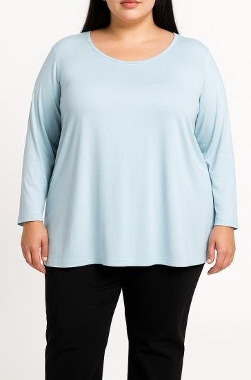 Top de talla grande con escote redondo, azul claro