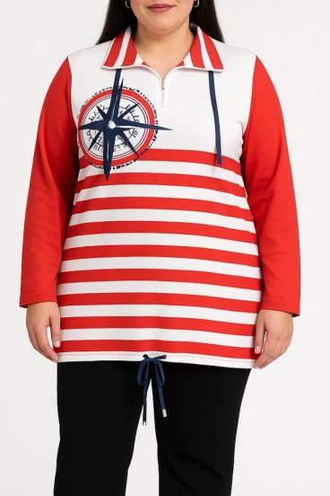 Top talla grande con estampado náutico, rojo