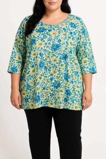 Blusa talla grande con estampado floral, azul