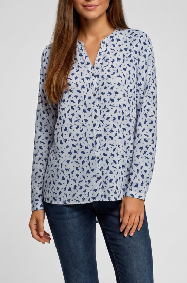 Blusa estampada de talla grande, azul claro