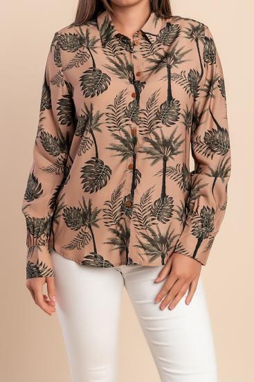 Blusa talla grande con estampado, beige