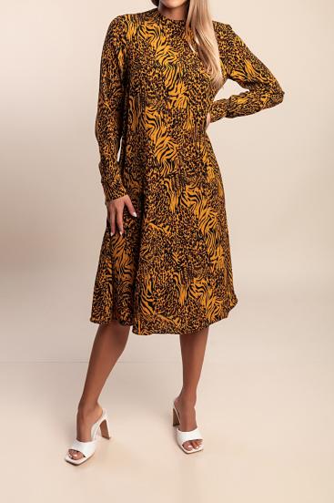 Vestido midi con estampado, marrón