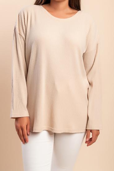 Top de cuello redondo de talla grande, color beige