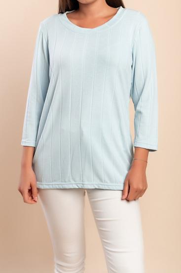Top de talla grande con mangas 3/4, azul claro