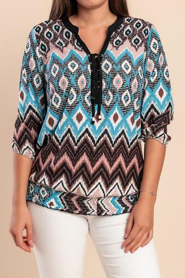 Blusa talla grande con estampado, negra