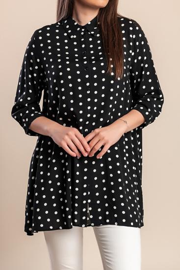 Blusa larga de talla grande con estampado de lunares, color negro