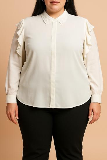 Blusa de talla grande con volantes, color blanco
