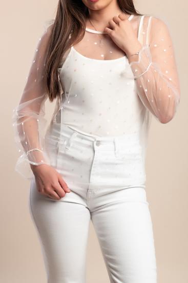 Camisa de manga larga transparente de talla grande, blanca