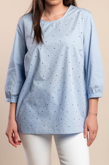 Blusa de algodón de talla grande, color azul claro