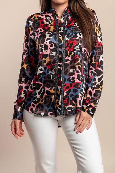 Top con estampado de leopardo de talla grande, color negro