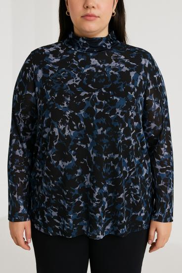 Blusa estampada de talla grande, color negro