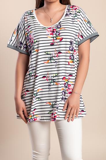 Camiseta con estampado de rayas de talla grande, color blanco