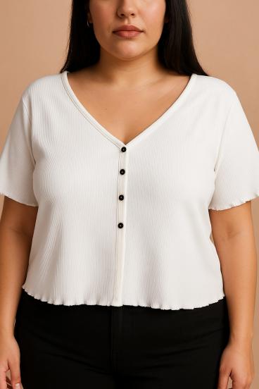 Camisa de algodón con botones, talla grande, color blanco