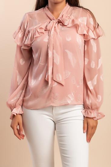 Blusa con volantes, rosa claro
