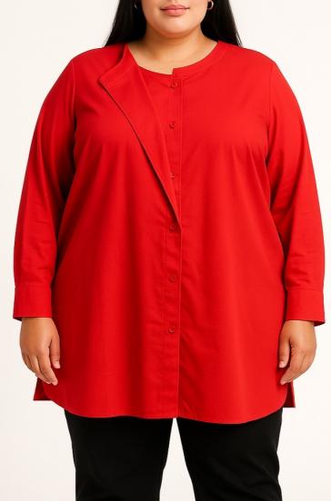 Blusa de algodón talla grande con botones, roja
