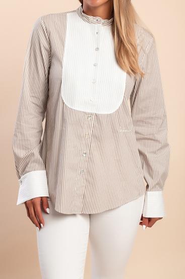 Camisa de algodón con estampado de rayas, beige