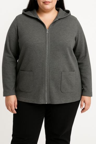 Chaqueta con cremallera talla grande, gris