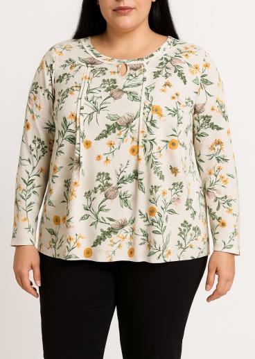Blusa talla grande con estampado floral, blanca