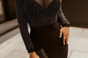 Mini vestido elegante con diamantes de imitación Jenelle, negro