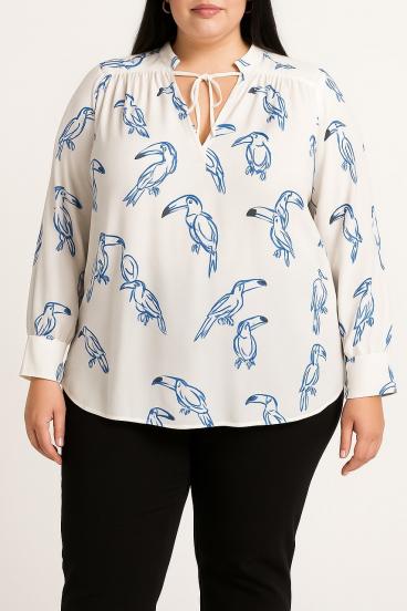 Blusa talla grande con estampado, blanca