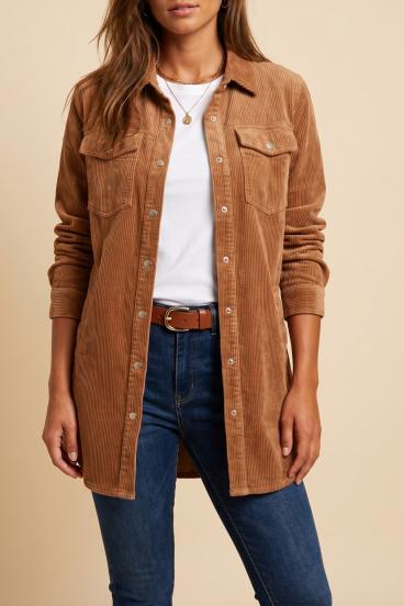 Chaqueta talla grande en imitación terciopelo, camel