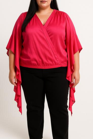 Blusa talla grande con escote en "V", rosa