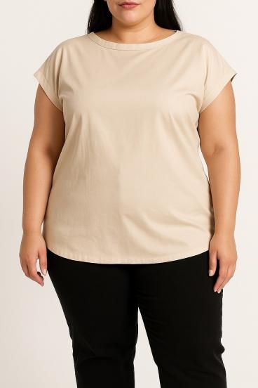 Blusa talla grande con botones, beige