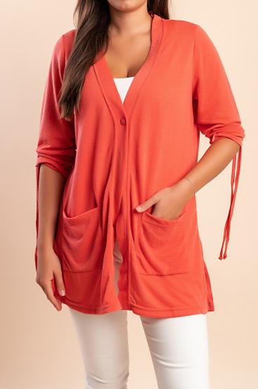 Cardigan talla grande con botones, coral