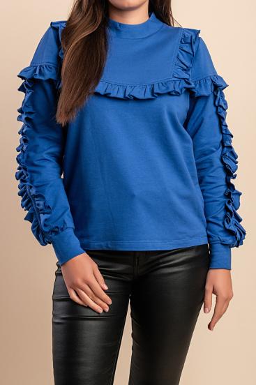 Blusa de algodón con volantes, azul