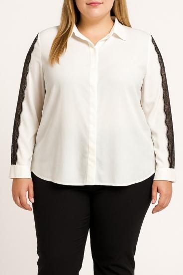Blusa talla grande con encaje, blanca