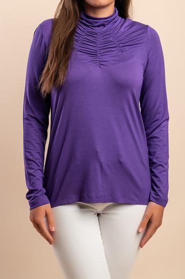 Camisa de viscosa talla grande con cuello alto, morado