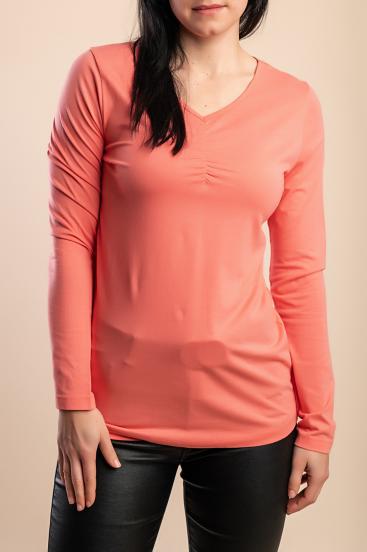 Top de talla grande con escote en "V", coral