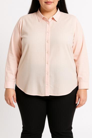 Camisa de algodón talla grande, rosa claro