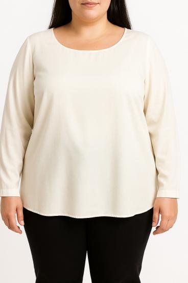 Blusa talla grande con escote redondo, blanca