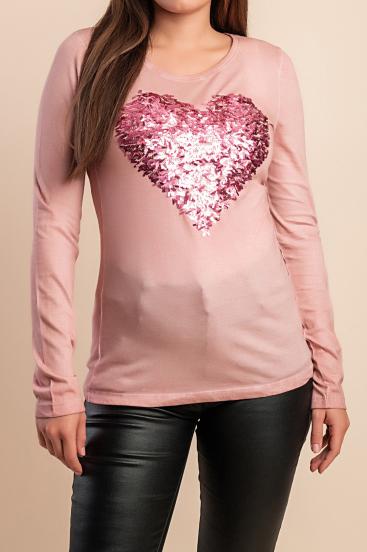 Top de algodón con detalle decorativo de corazón, rosa