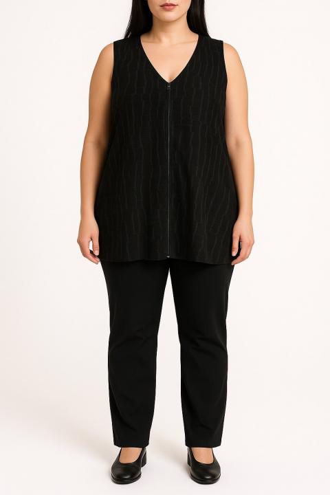 Top con cremallera, negro