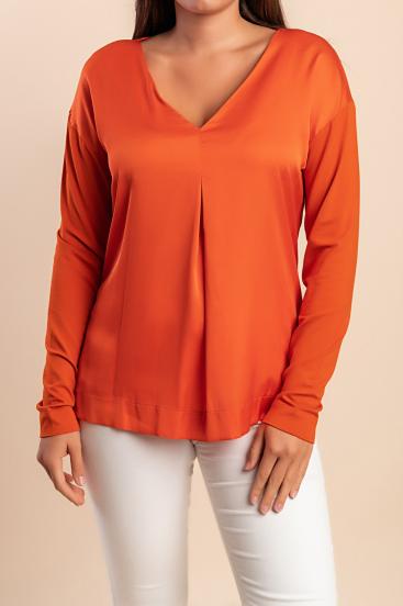 Blusa con escote en "V", naranja