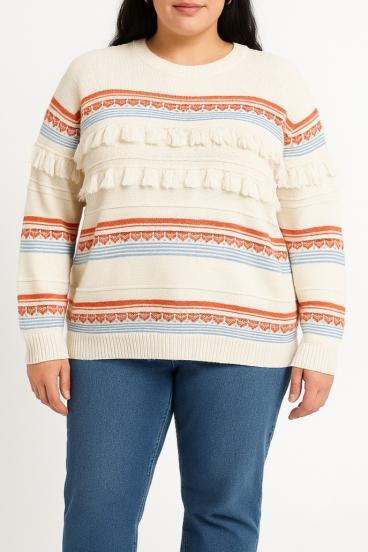 Suéter talla grande con flecos, blanco