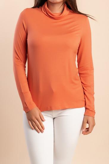 Top de viscosa talla grande con cuello alto, naranja