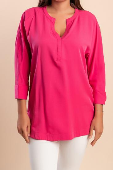 Blusa con escote en "V", fucsia